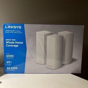 Linksys 3 Pack Velop‎ Tri-Band AC2200 Whole Home WiFi 5 System 3-Pack, WHW0303